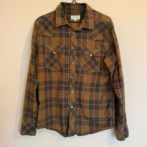 Tecovas Men’s Brown Plaid Western Pearl Snap Cotton Shirt size m